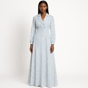 ANNAH HARIRI Modest Cotton Maxi Dress US 6 Blue Floral Bridgerton Cottagecore
